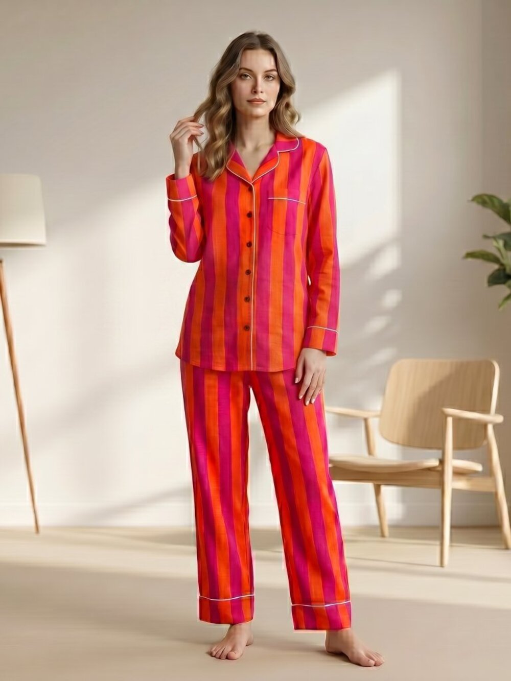 Women’s Cotton Striped Pajama Set | Lightweight Summer Sleepwear | Gift for Mom